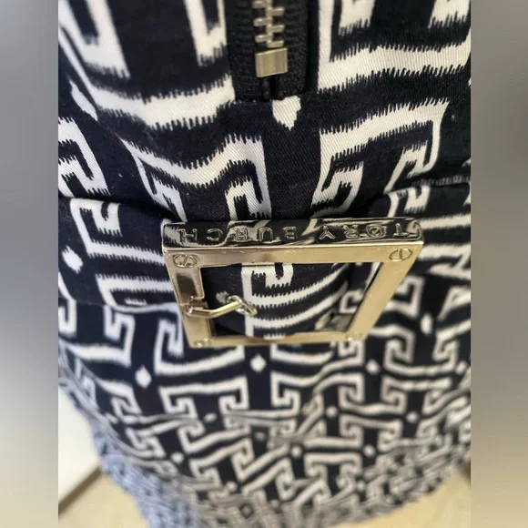 Authentic Tory Burch dark blue and White Patterned Midi Dress. Very stylish.